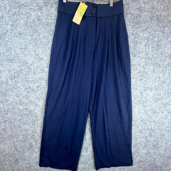 OGL Move Pants Womens Large Navy Blue High Rise Straight Leg Pleated Comfort - Picture 1 of 9